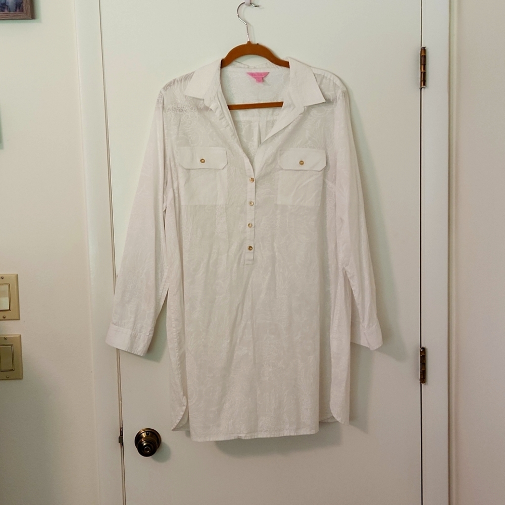 Lilly Pulitzer Captiva White Collared Tunic Dress/ Cover Up Size XL